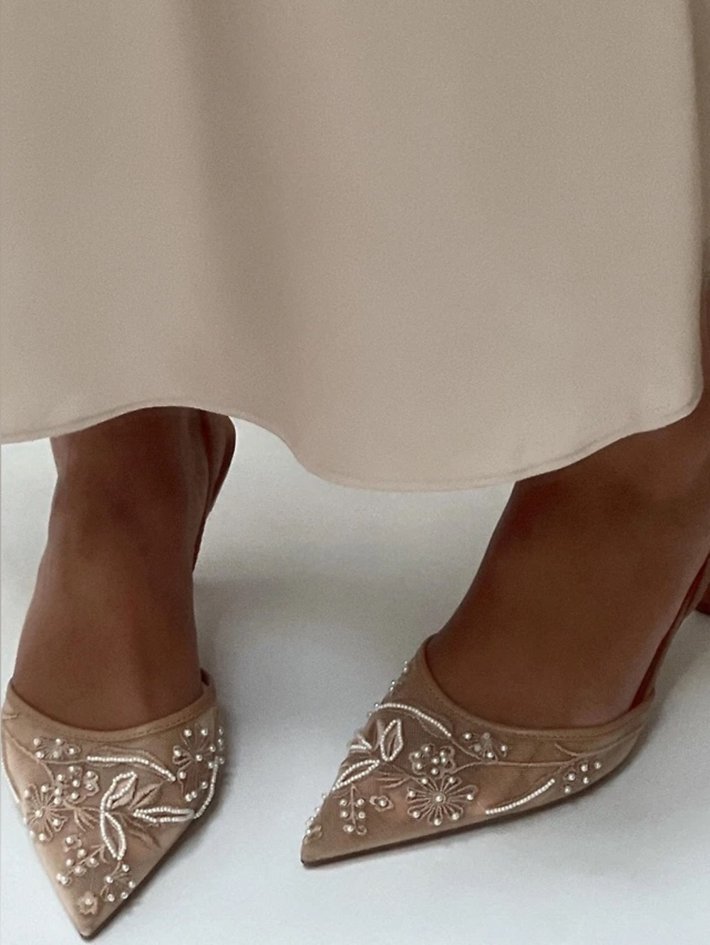 Zara tan embroidered & beaded mesh sling-back heels. 10 NWT